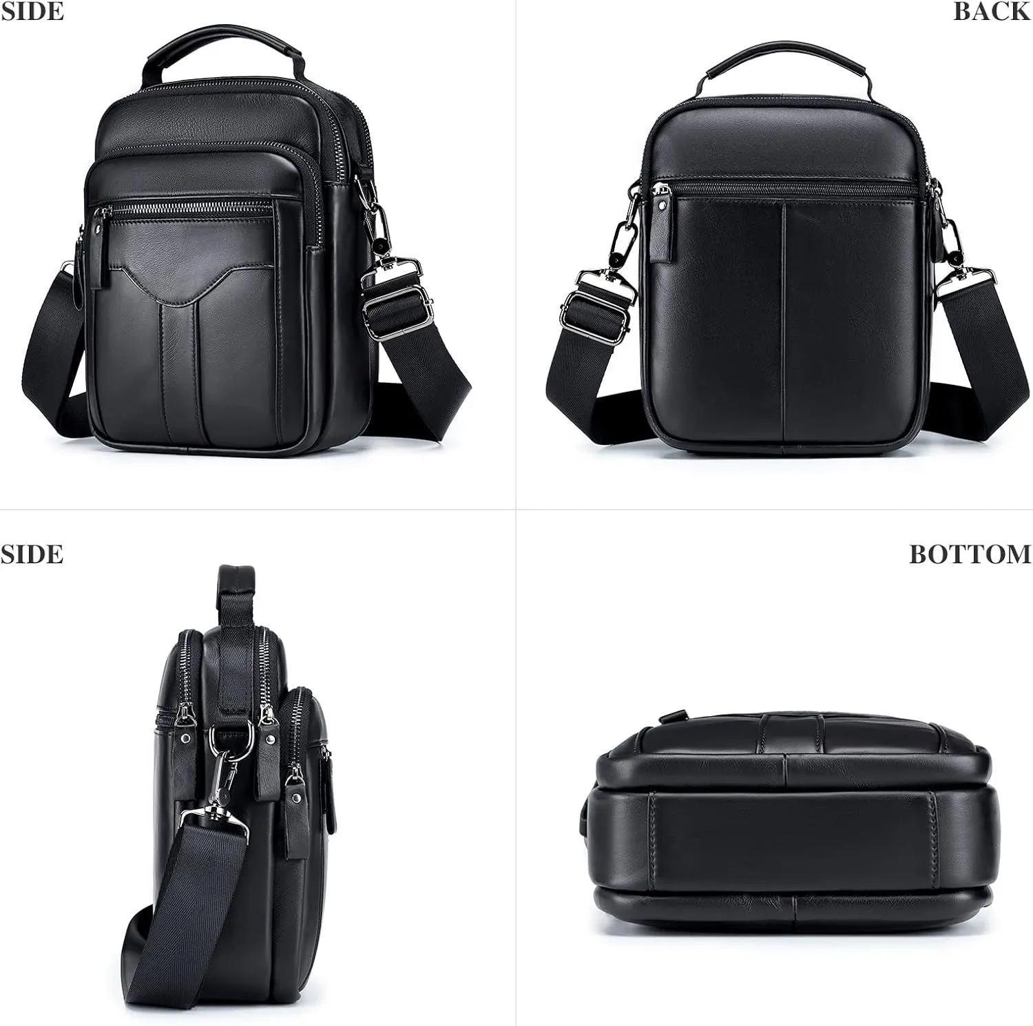 BAIGIO Genuine Leather Shoulder Bag for Men Crossbody Bag Small Leather Messenger Briefcase Handbag Men Purse