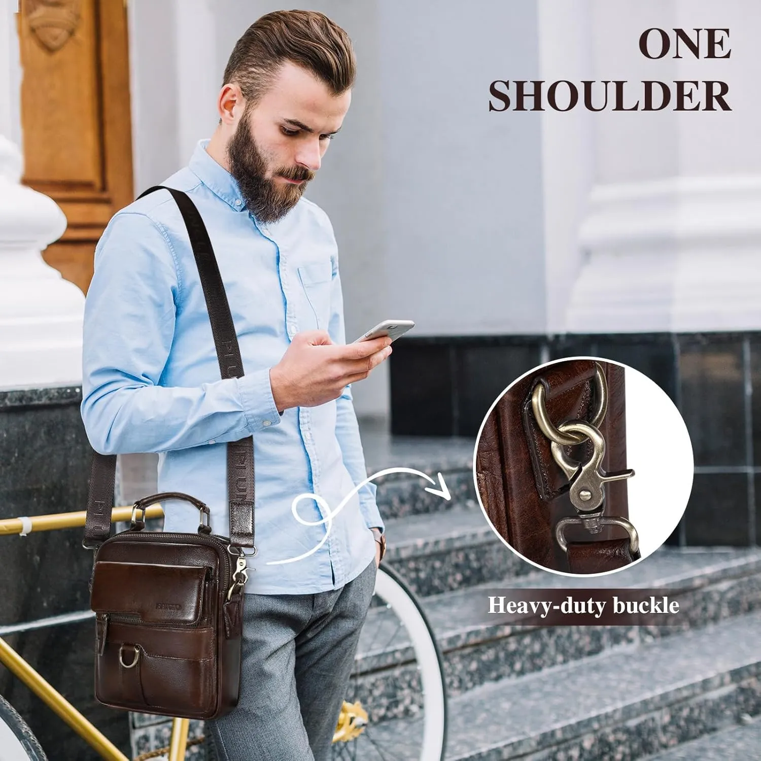 BAIGIO Genuine Leather Shoulder Bag for Men Crossbody Bag Small Leather Messenger Briefcase Handbag Men Purse