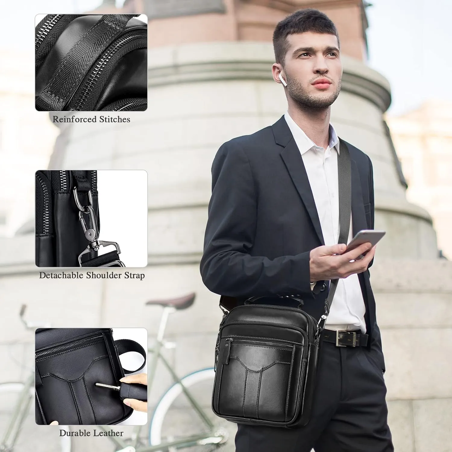 BAIGIO Genuine Leather Shoulder Bag for Men Crossbody Bag Small Leather Messenger Briefcase Handbag Men Purse