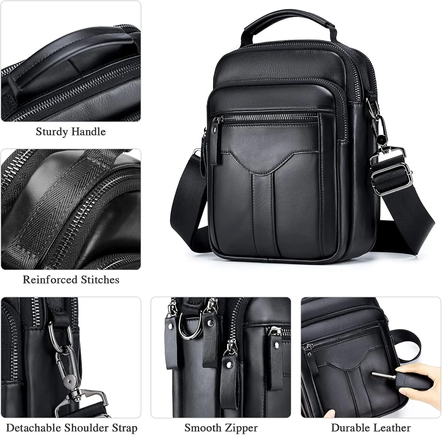 BAIGIO Genuine Leather Shoulder Bag for Men Crossbody Bag Small Leather Messenger Briefcase Handbag Men Purse