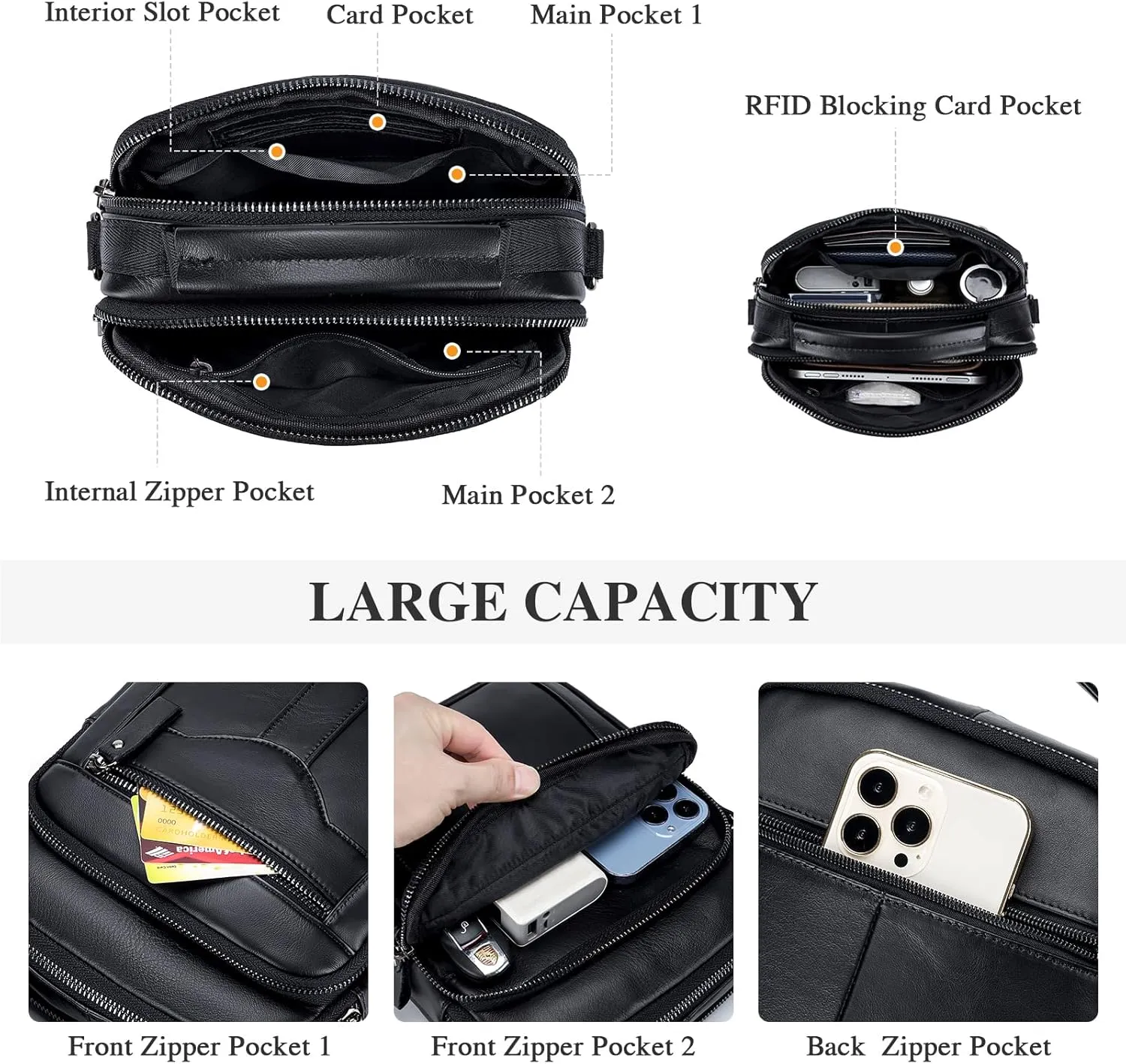 BAIGIO Genuine Leather Shoulder Bag for Men Crossbody Bag Small Leather Messenger Briefcase Handbag Men Purse