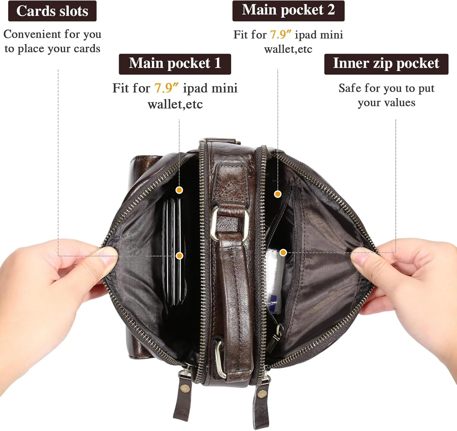BAIGIO Genuine Leather Shoulder Bag for Men Crossbody Bag Small Leather Messenger Briefcase Handbag Men Purse