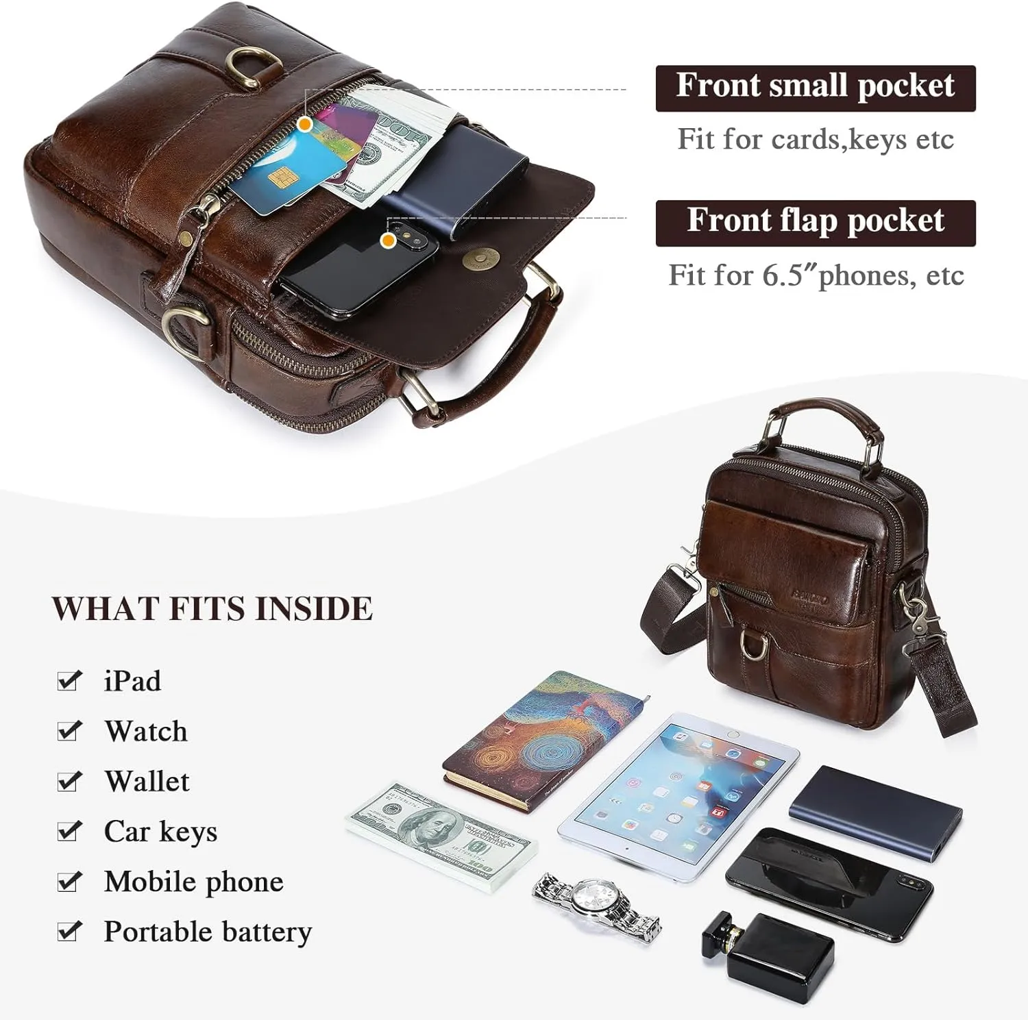 BAIGIO Genuine Leather Shoulder Bag for Men Crossbody Bag Small Leather Messenger Briefcase Handbag Men Purse