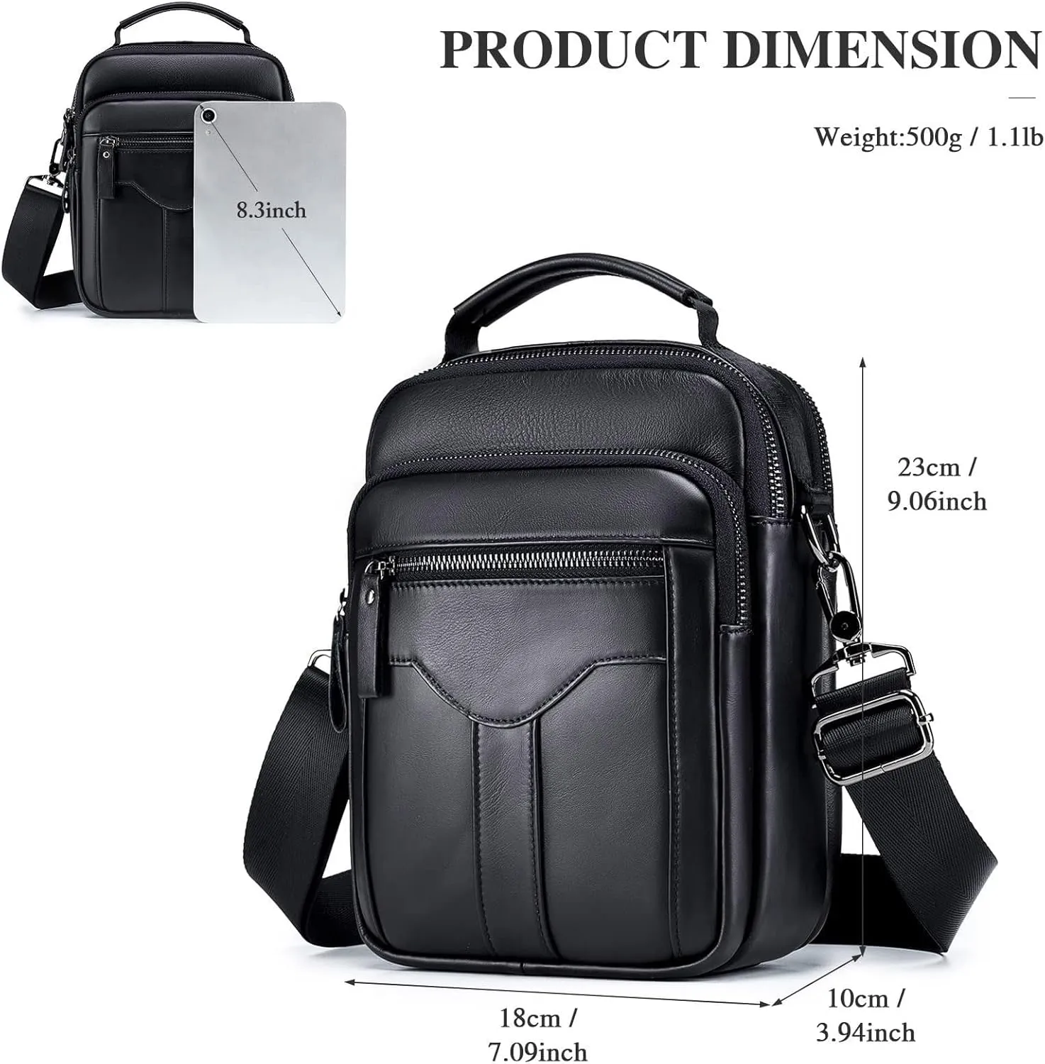 BAIGIO Genuine Leather Shoulder Bag for Men Crossbody Bag Small Leather Messenger Briefcase Handbag Men Purse