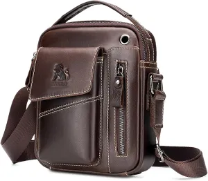 BAIGIO Men's Small Leather Shoulder Bag Messenger Pack Handbag Bag Crossbody Bag Man Purse Sling for Travel Business Work