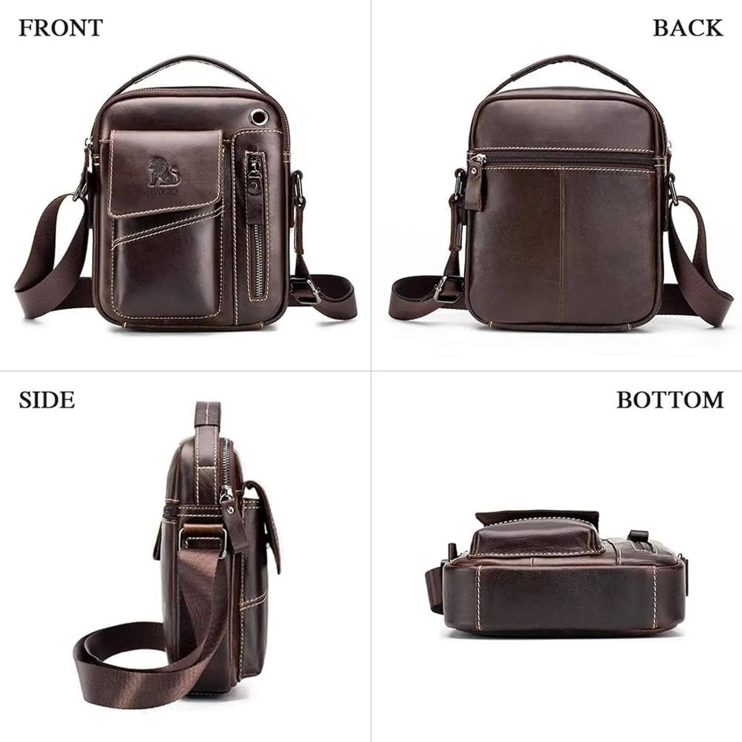 BAIGIO Men's Small Leather Shoulder Bag Messenger Pack Handbag Bag Crossbody Bag Man Purse Sling for Travel Business Work