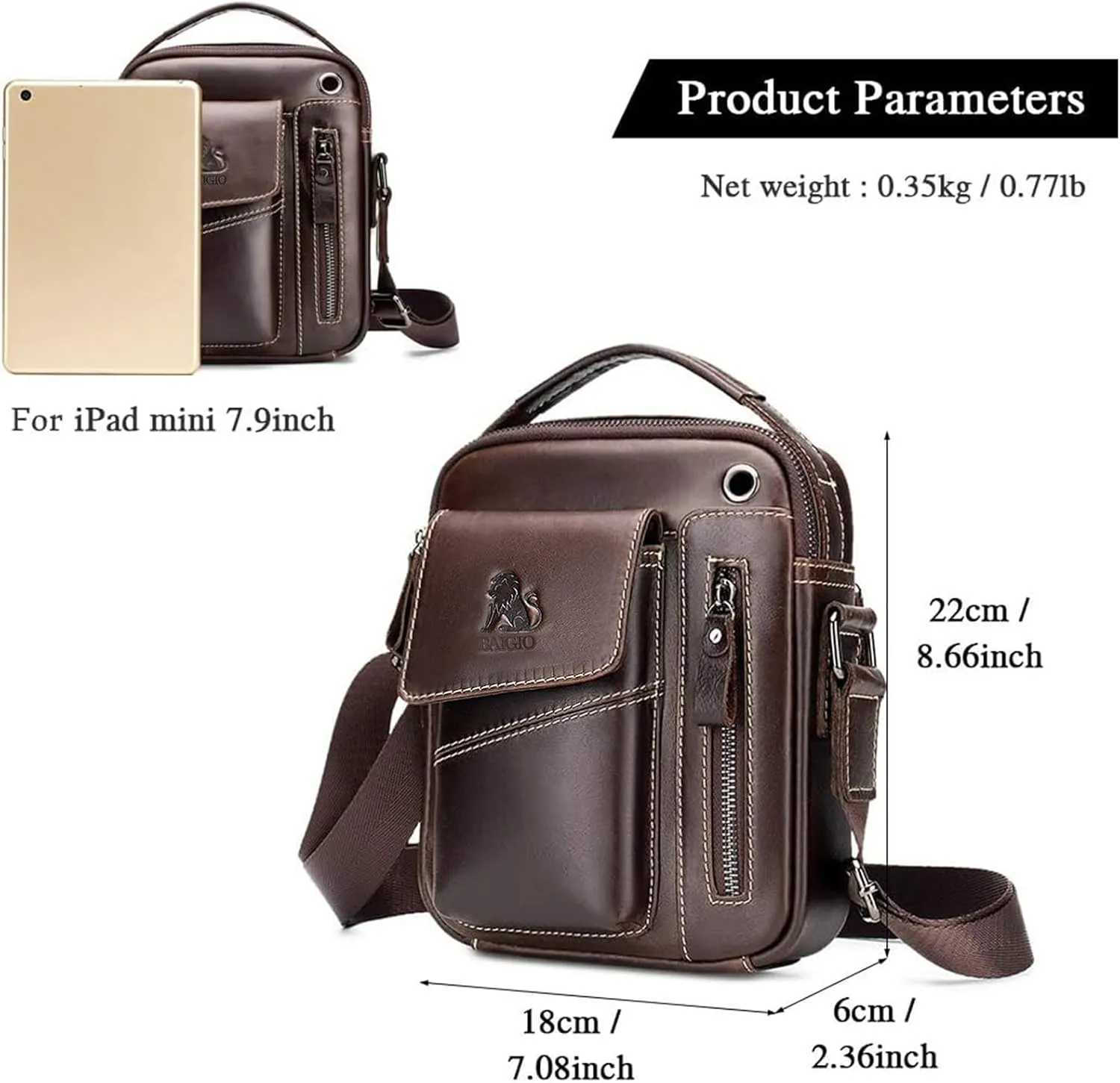 BAIGIO Men's Small Leather Shoulder Bag Messenger Pack Handbag Bag Crossbody Bag Man Purse Sling for Travel Business Work