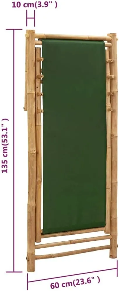 Bamboo and Canvas Deck Chair Green Adjustable Lounge Chair Foldable Beach Chair for Patio, Camping, and Outdoor Use