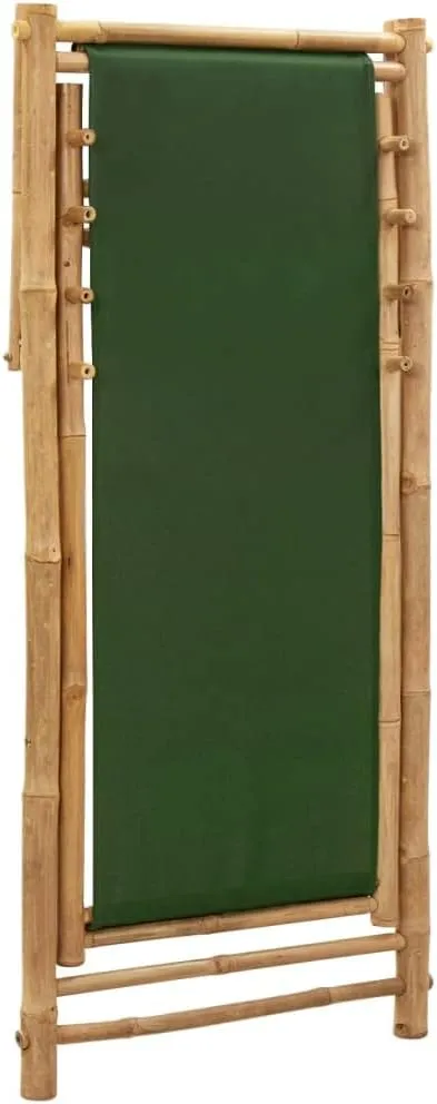 Bamboo and Canvas Deck Chair Green Adjustable Lounge Chair Foldable Beach Chair for Patio, Camping, and Outdoor Use