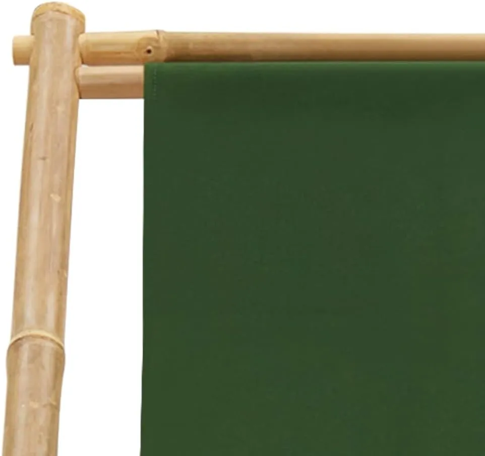 Bamboo and Canvas Deck Chair Green Adjustable Lounge Chair Foldable Beach Chair for Patio, Camping, and Outdoor Use