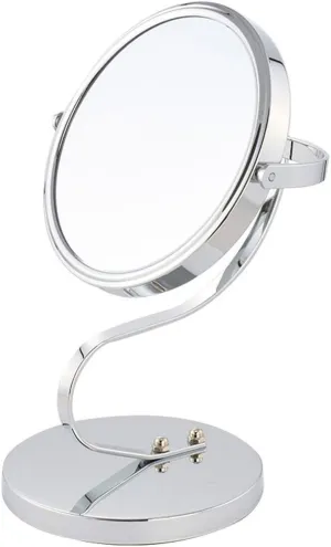 Bedroom Silver Tone Metal Frame 360 Degree Rotation Normal and Magnifying Stand Makeup Mirror (id: 596 ae1 e96 32a 548