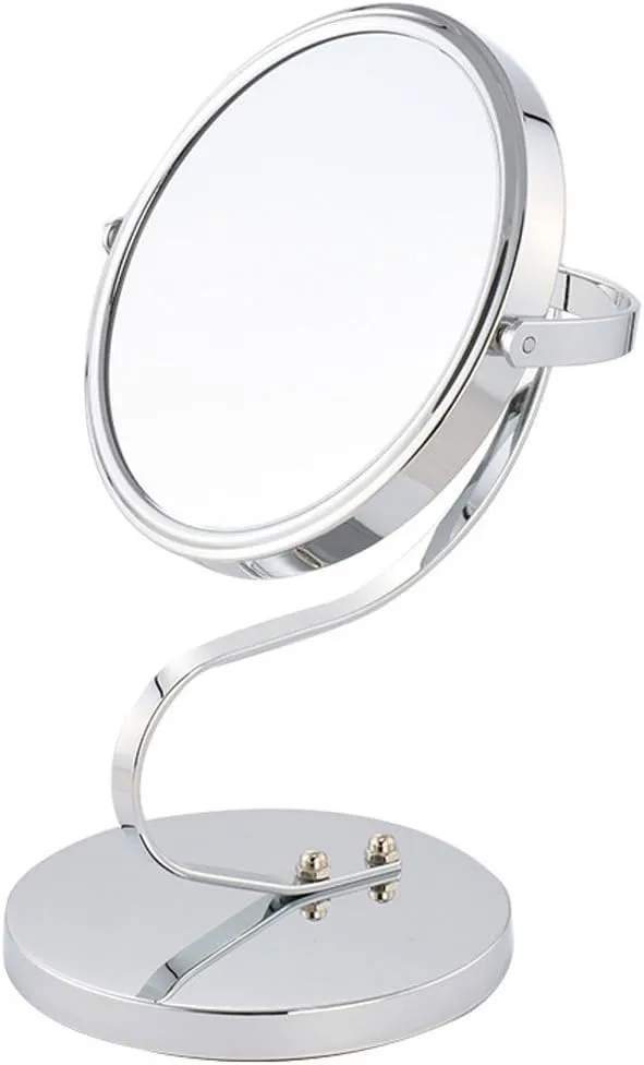 Bedroom Silver Tone Metal Frame 360 Degree Rotation Normal and Magnifying Stand Makeup Mirror (id: 596 ae1 e96 32a 548