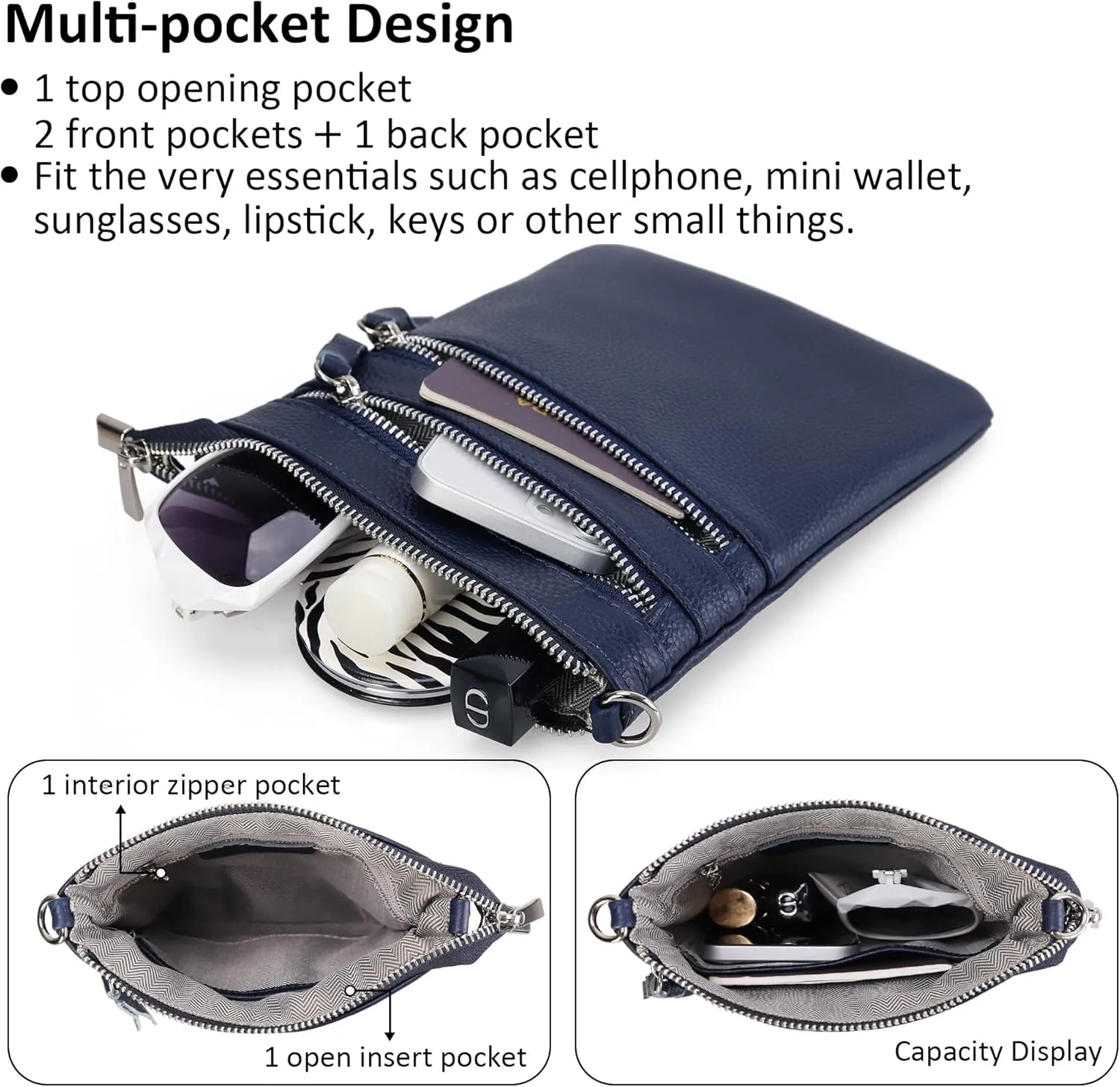 befen Small Genuine Leather Crossbody Purses for Women Trendy Travel Shoulder Handbags with Multiple Zipper Pockets