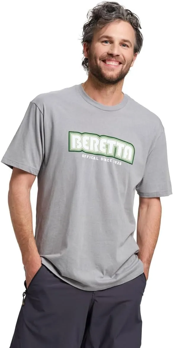 Beretta Men's Retro 2.0 SS Casual Durable Active Wear Ribbed Crew Neck Logo Print Double Needle Hems Short Sleeve T-Shirt