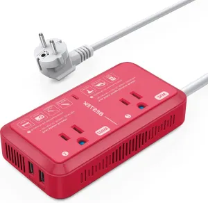 BESTEK 2000W Travel Voltage Converter, Power Step Down 240V to 120V Converter with 2.4A 2-Port USB Charging for Hair Dryer/Curling Iron/Phone,Travel Adapter for Europe Countries (Red)