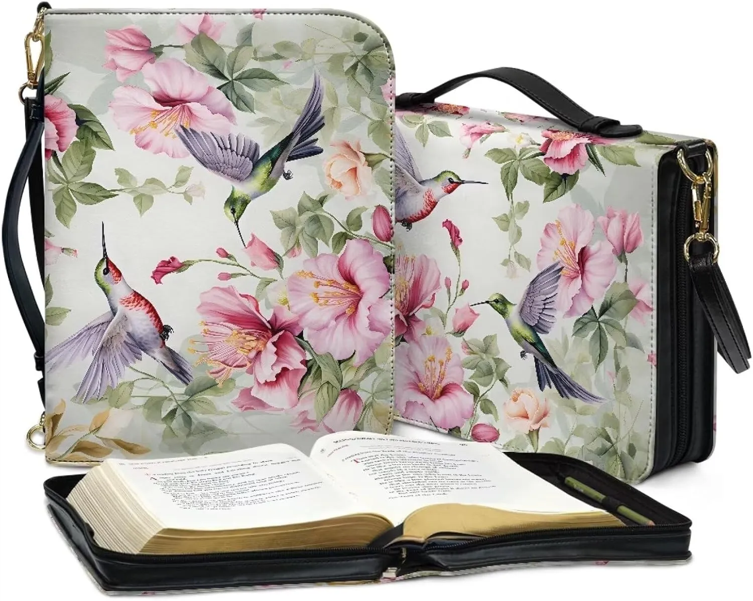 Bible Covers Hummingbird Cherry Blossom Waterproof Carrying Book Case for Women Men Crossbody Bible Case Bible Bag Tote Bag Church Bag for Study Bible Protective