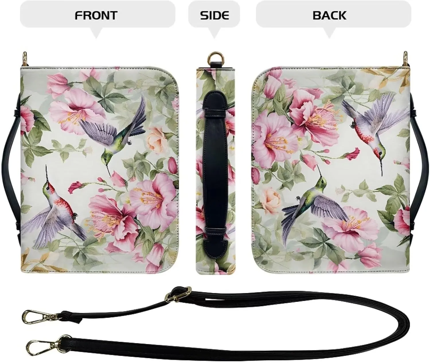 Bible Covers Hummingbird Cherry Blossom Waterproof Carrying Book Case for Women Men Crossbody Bible Case Bible Bag Tote Bag Church Bag for Study Bible Protective