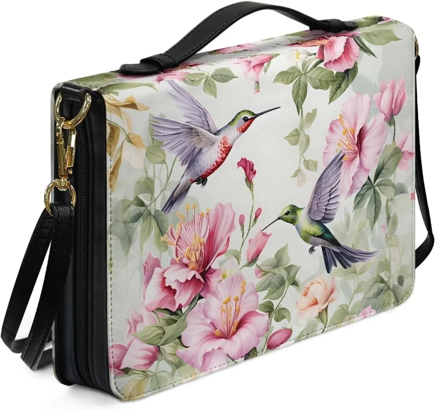 Bible Covers Hummingbird Cherry Blossom Waterproof Carrying Book Case for Women Men Crossbody Bible Case Bible Bag Tote Bag Church Bag for Study Bible Protective