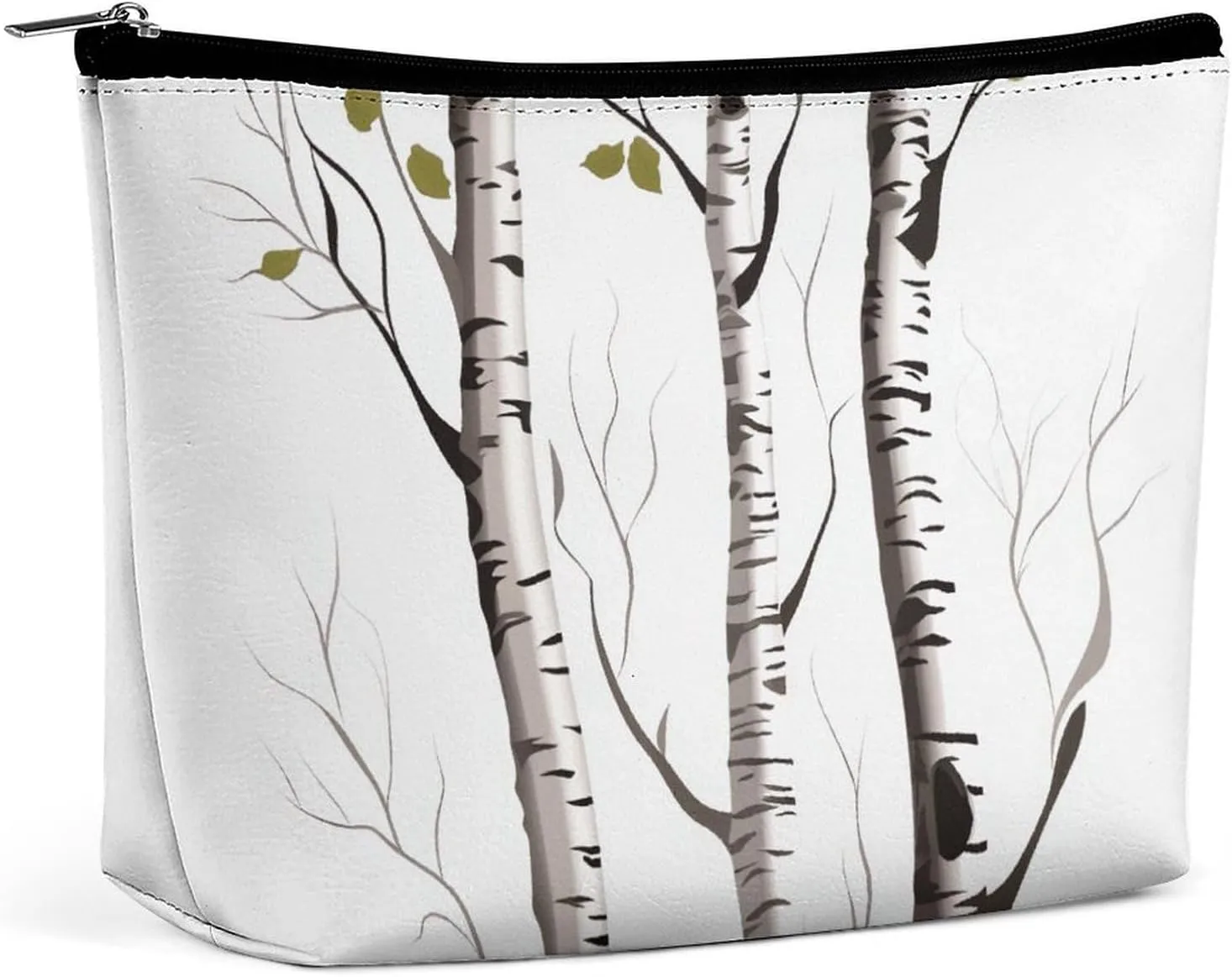 Birch Tree PU Leather Travel Makeup Bag Mini Pocket Cosmetic Bag for Women Portable Handbag Closure Organizer Makeup Case Toiletry Bag
