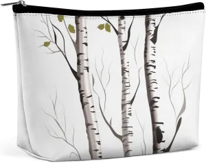 Birch Tree PU Leather Travel Makeup Bag Mini Pocket Cosmetic Bag for Women Portable Handbag Closure Organizer Makeup Case Toiletry Bag