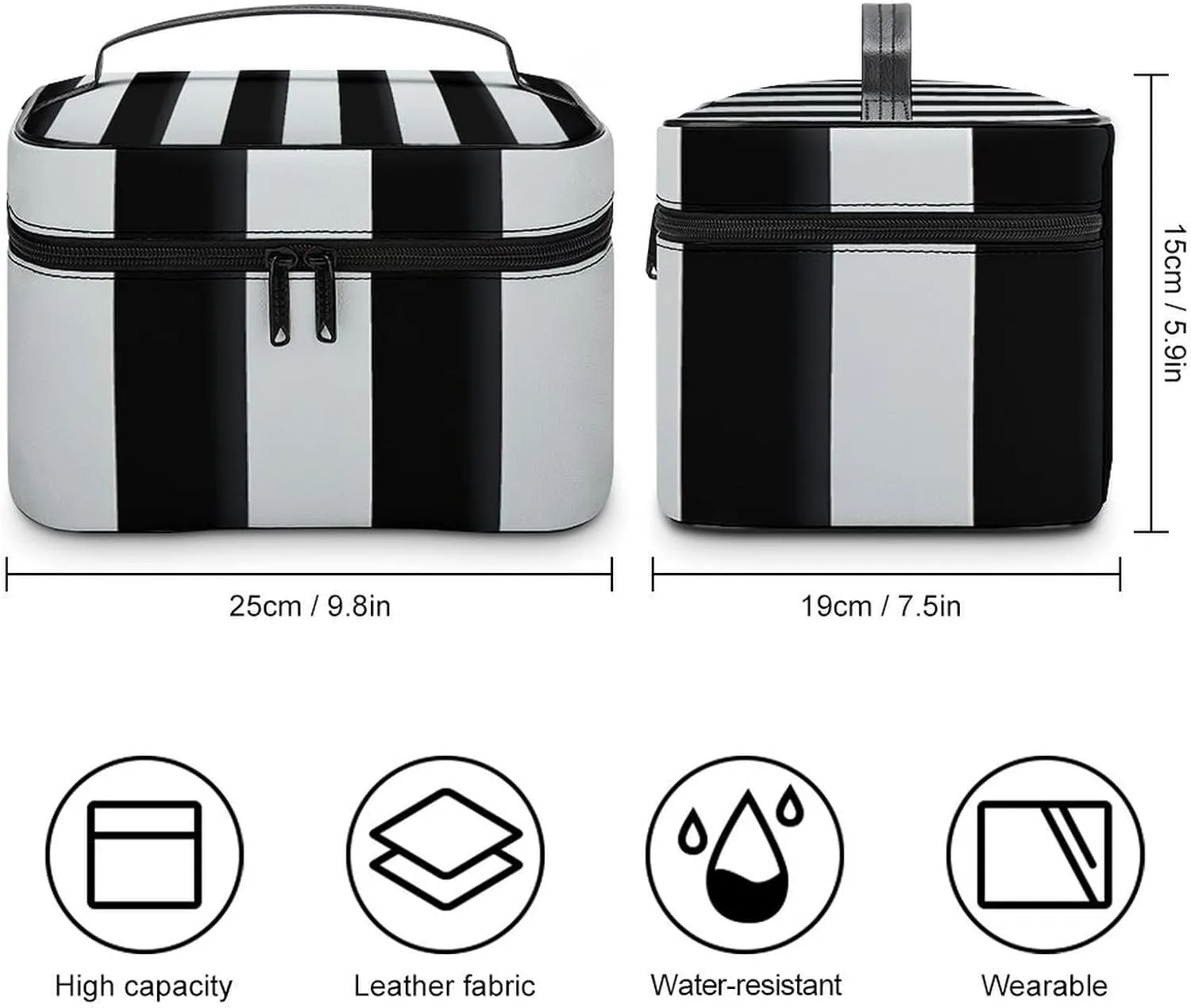 Black And White Stripes Cosmetic Bag, Portable Toiletry Bag, Large Capacity Travel Makeup Bags, Beauty Organizer for Full-Sized Shampoo Conditioner Brushes Set Accessories