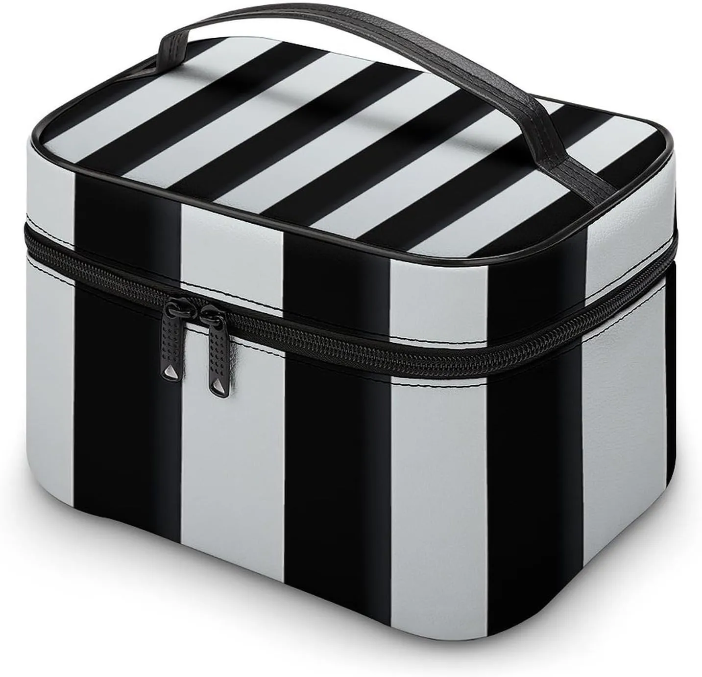 Black And White Stripes Cosmetic Bag, Portable Toiletry Bag, Large Capacity Travel Makeup Bags, Beauty Organizer for Full-Sized Shampoo Conditioner Brushes Set Accessories