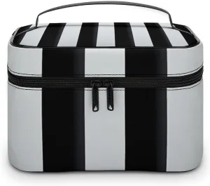 Black And White Stripes Cosmetic Bag, Portable Toiletry Bag, Large Capacity Travel Makeup Bags, Beauty Organizer for Full-Sized Shampoo Conditioner Brushes Set Accessories