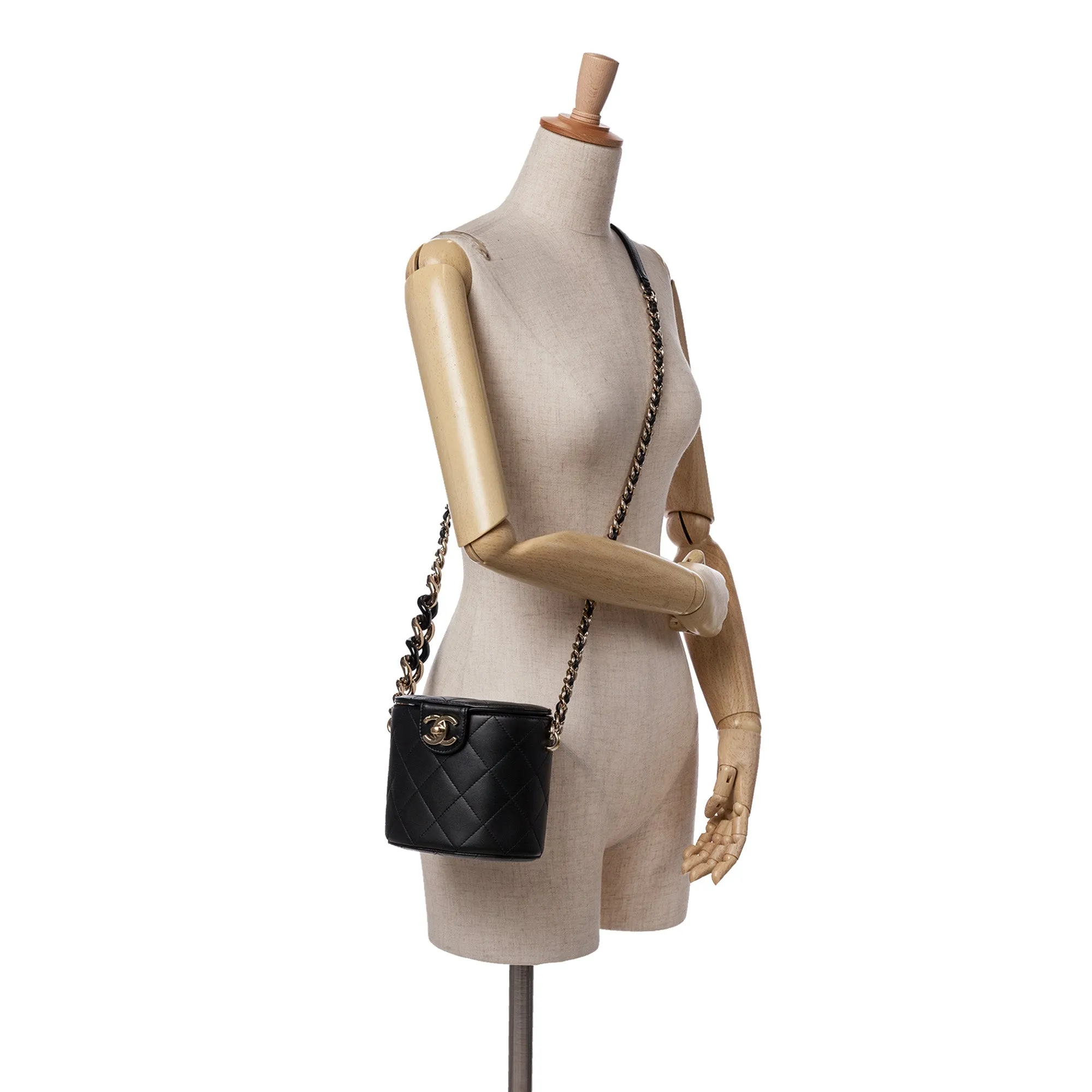 Black Chanel Mini Lambskin Elegant Chain Vanity Case Crossbody Bag