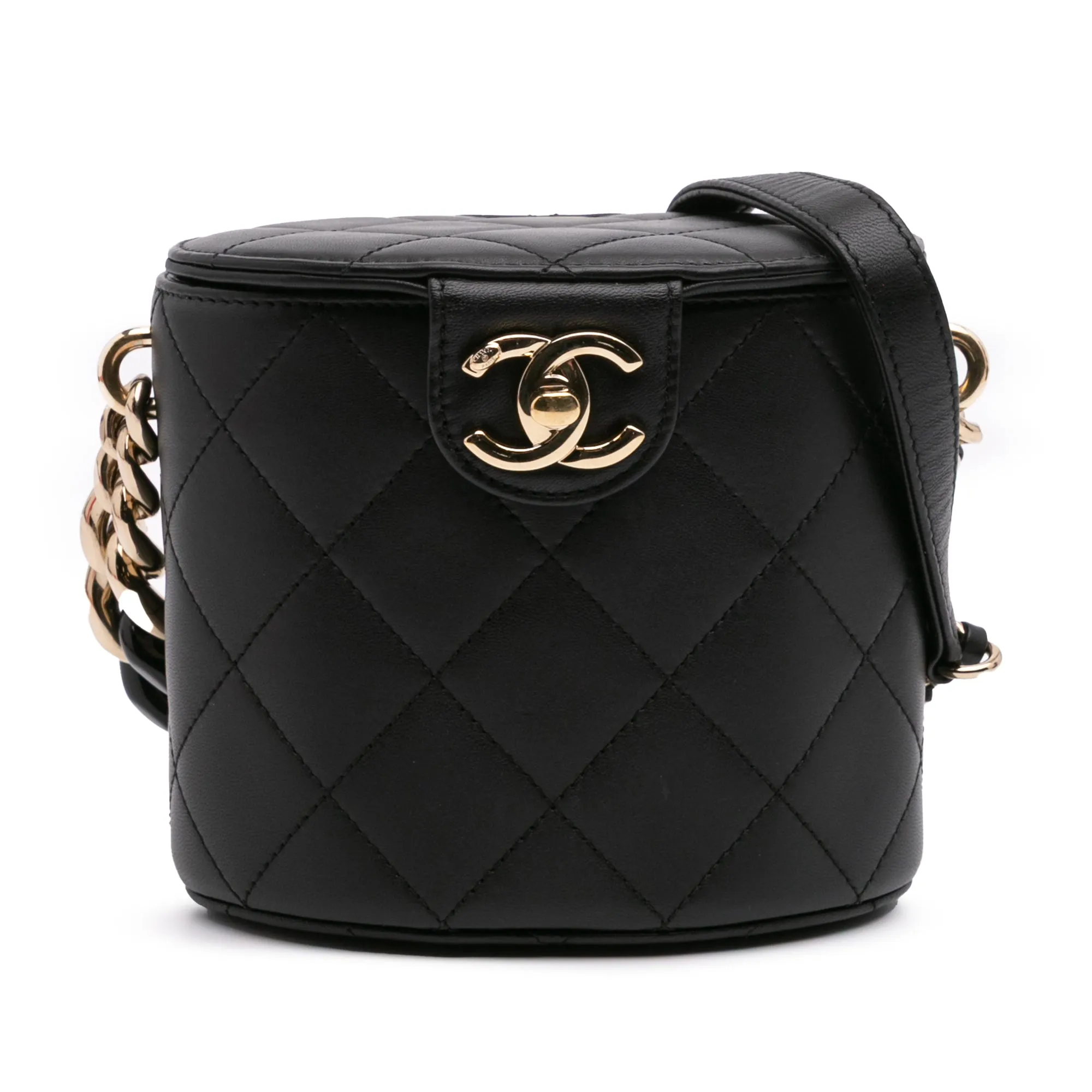 Black Chanel Mini Lambskin Elegant Chain Vanity Case Crossbody Bag