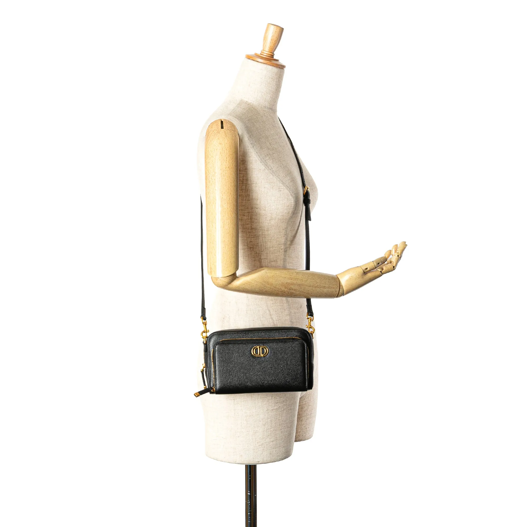 Black Dior Grained Calfskin Caro Double Pouch Crossbody Bag
