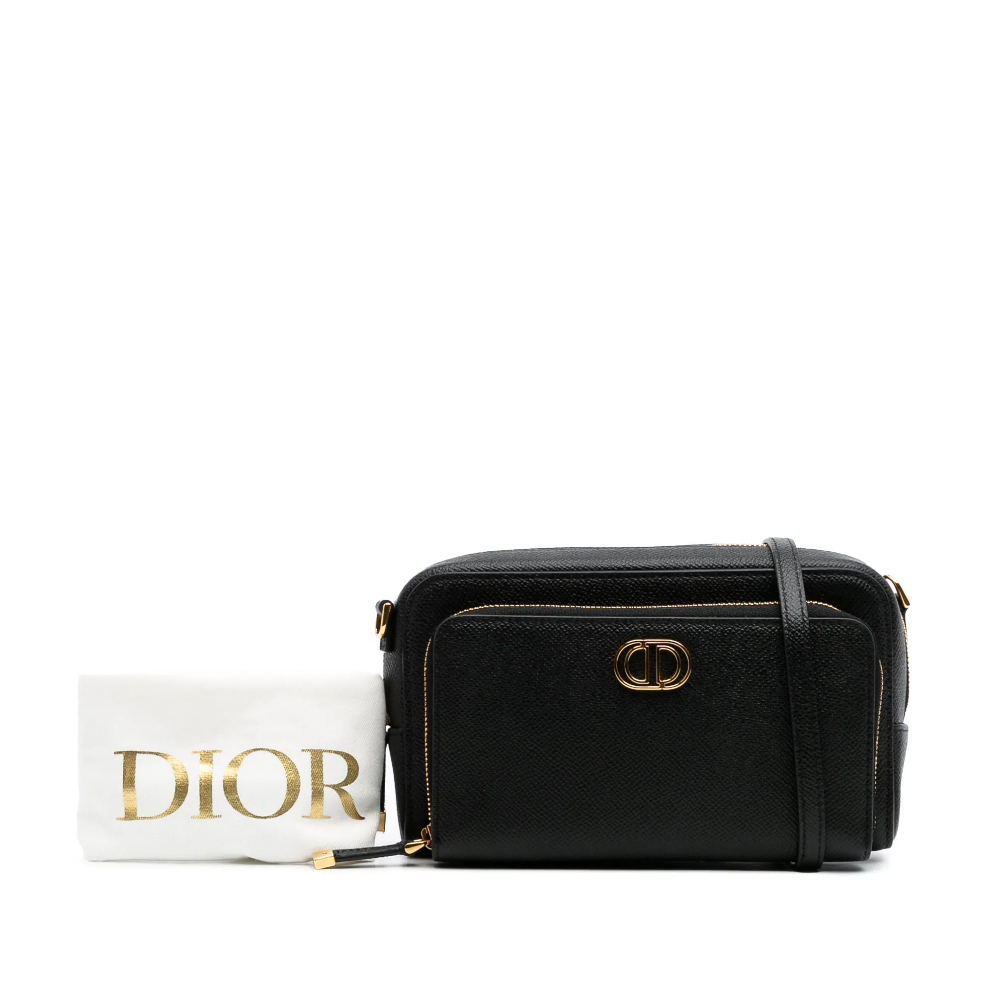 Black Dior Grained Calfskin Caro Double Pouch Crossbody Bag