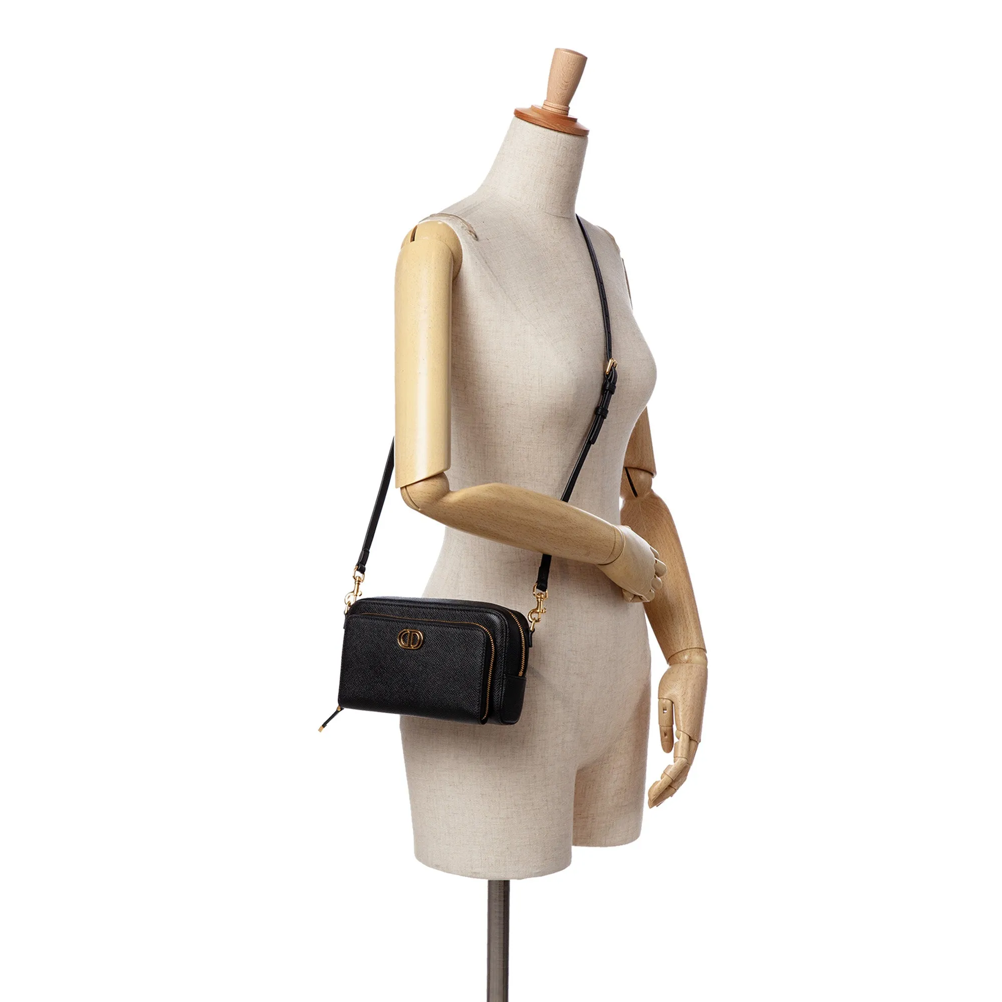 Black Dior Grained Calfskin Caro Double Pouch Crossbody Bag