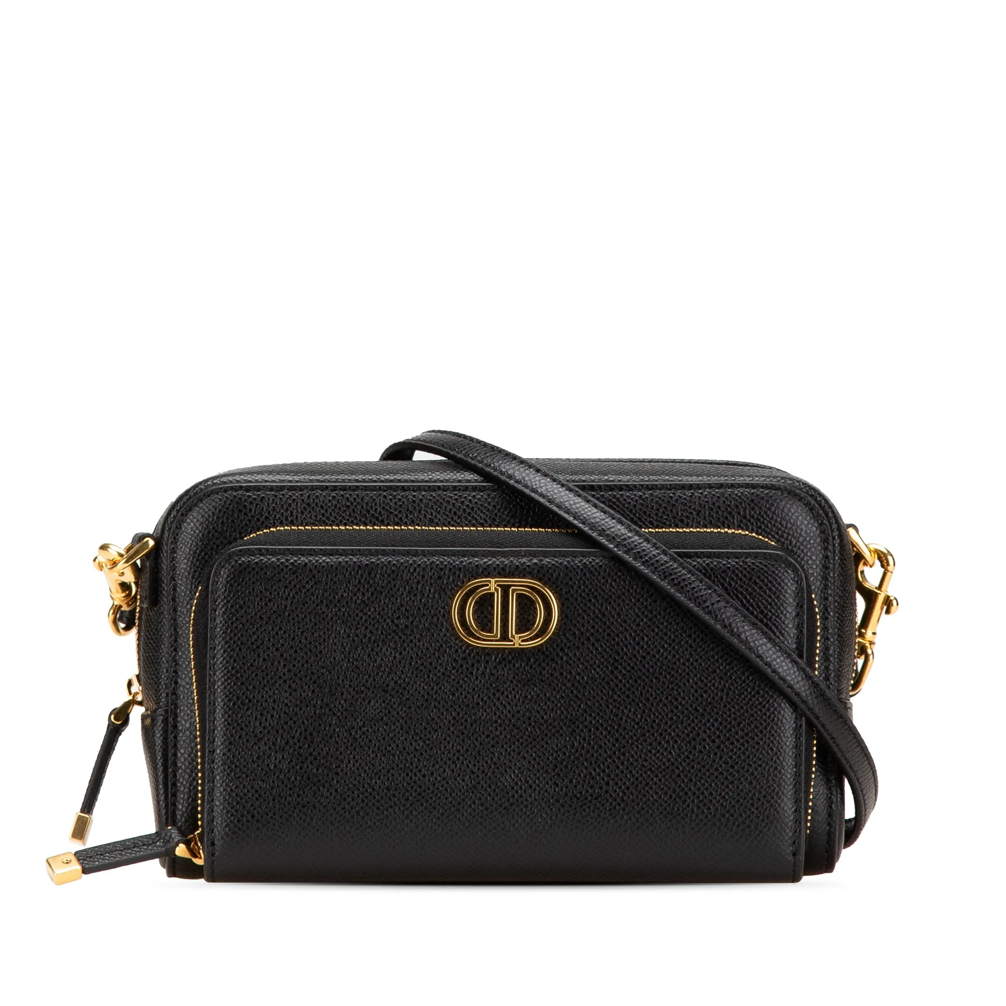Black Dior Grained Calfskin Caro Double Pouch Crossbody Bag