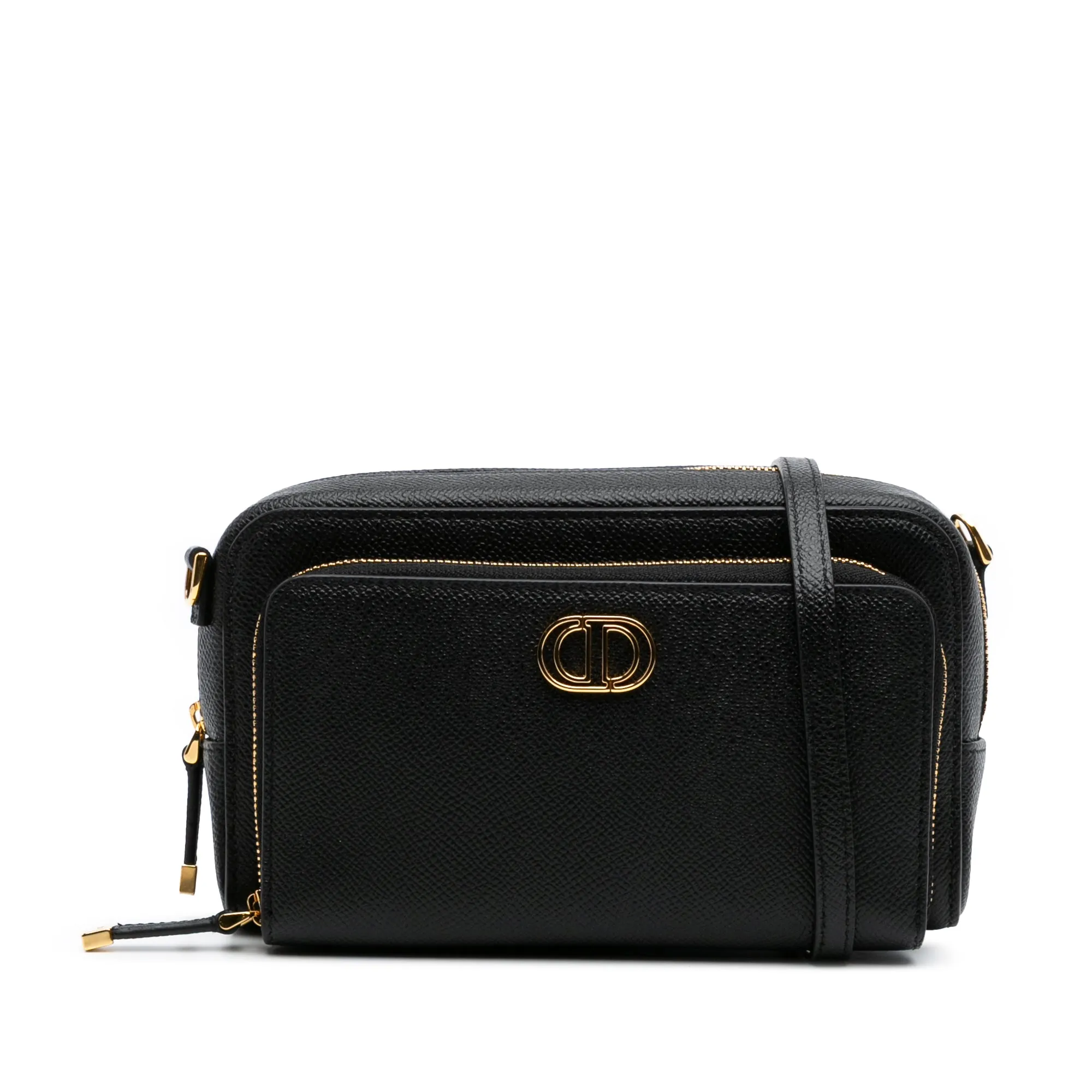 Black Dior Grained Calfskin Caro Double Pouch Crossbody Bag