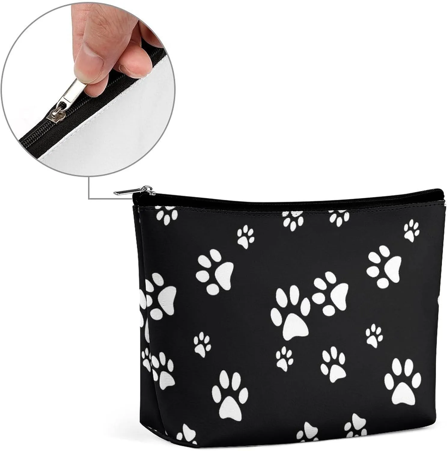Black Travel Makeup Bag for Women Men-Portable Cosmetic Bags, White Cartoon Cat Paw Print Toiletry Bag for Women,Travel Toiletry bag,Travel Essentials