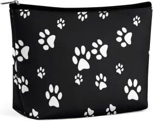 Black Travel Makeup Bag for Women Men-Portable Cosmetic Bags, White Cartoon Cat Paw Print Toiletry Bag for Women,Travel Toiletry bag,Travel Essentials