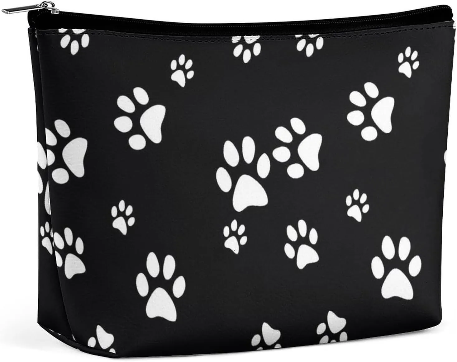 Black Travel Makeup Bag for Women Men-Portable Cosmetic Bags, White Cartoon Cat Paw Print Toiletry Bag for Women,Travel Toiletry bag,Travel Essentials