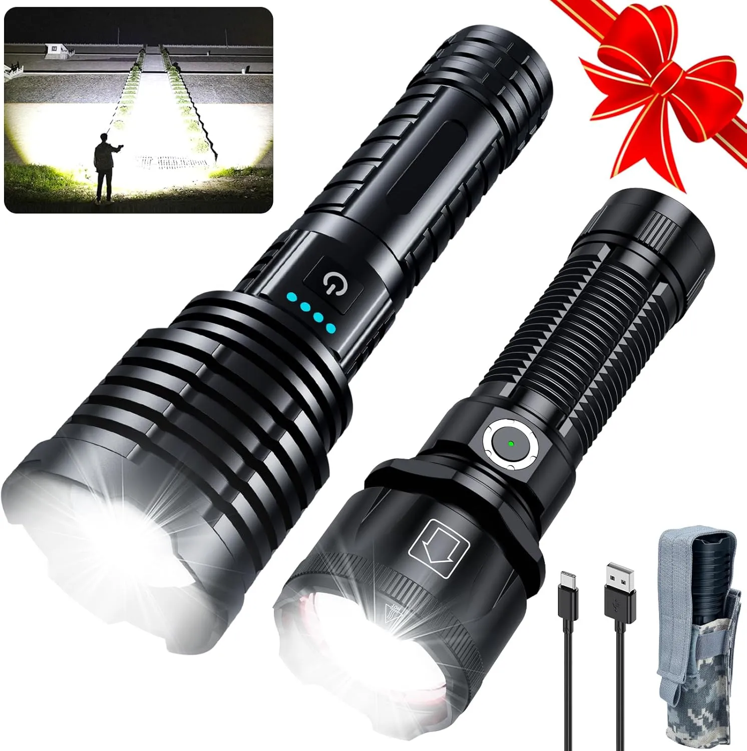 Black&Black Flashlights High Lumens Rechargeable,Super Bright LED Flashlight with 10 Light Modes, Zoomable, IP67 Waterproof, Powerful Tactical Flashlight for Home Emergencies