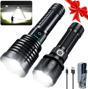 Black&Black Flashlights High Lumens Rechargeable,Super Bright LED Flashlight with 10 Light Modes, Zoomable, IP67 Waterproof, Powerful Tactical Flashlight for Home Emergencies