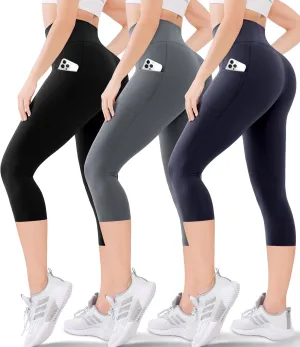 Blisset Women's High Waisted Capri Buttery Soft Tummy Control No See Through Workout Athletic Running Yoga Cycling