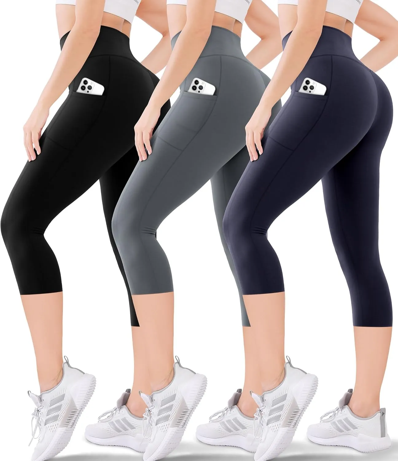 Blisset Women's High Waisted Capri Buttery Soft Tummy Control No See Through Workout Athletic Running Yoga Cycling
