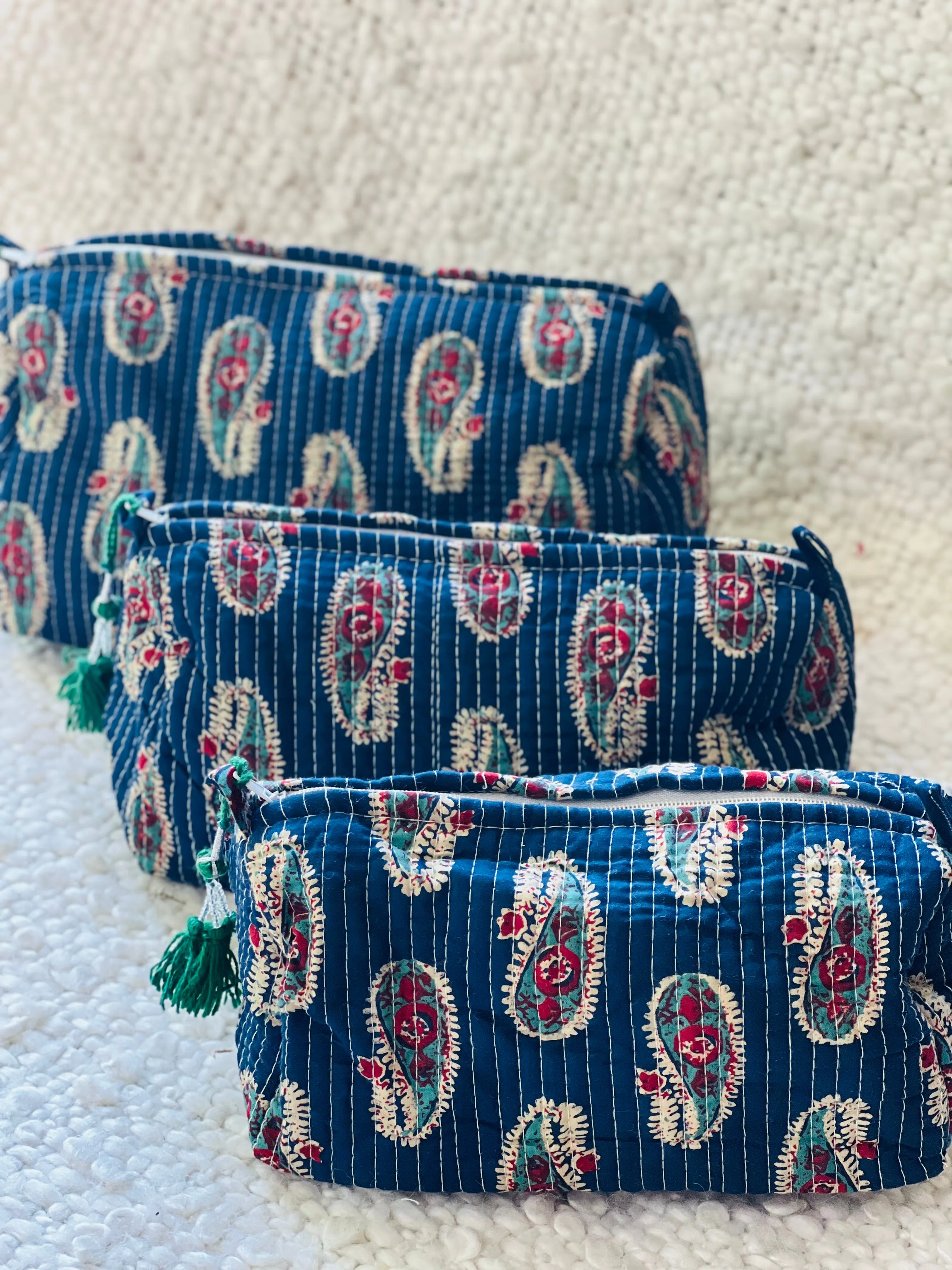 Block Printed Cosmetic Pouches- Set of 3
