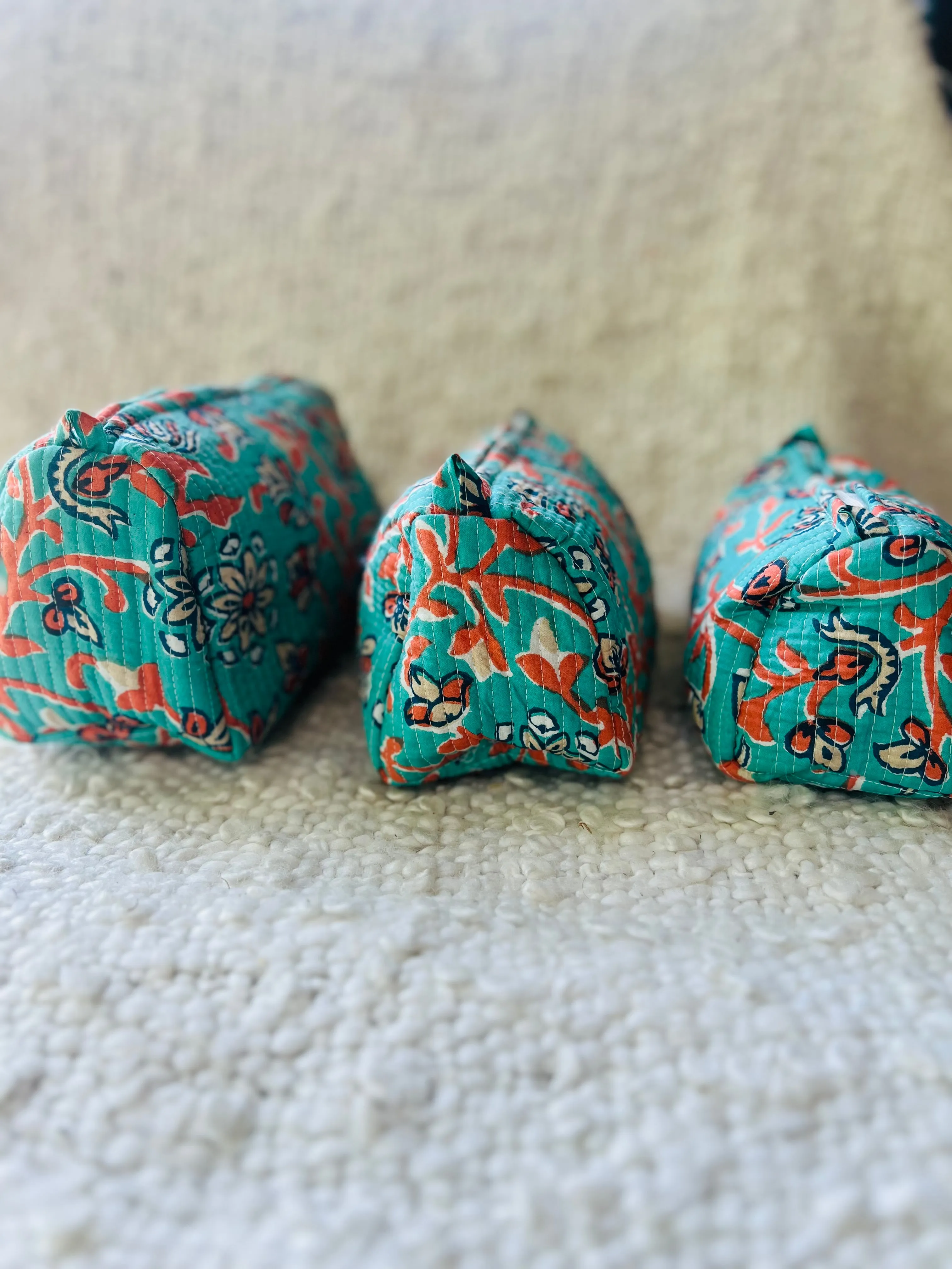 Block Printed Cosmetic Pouches- Set of 3