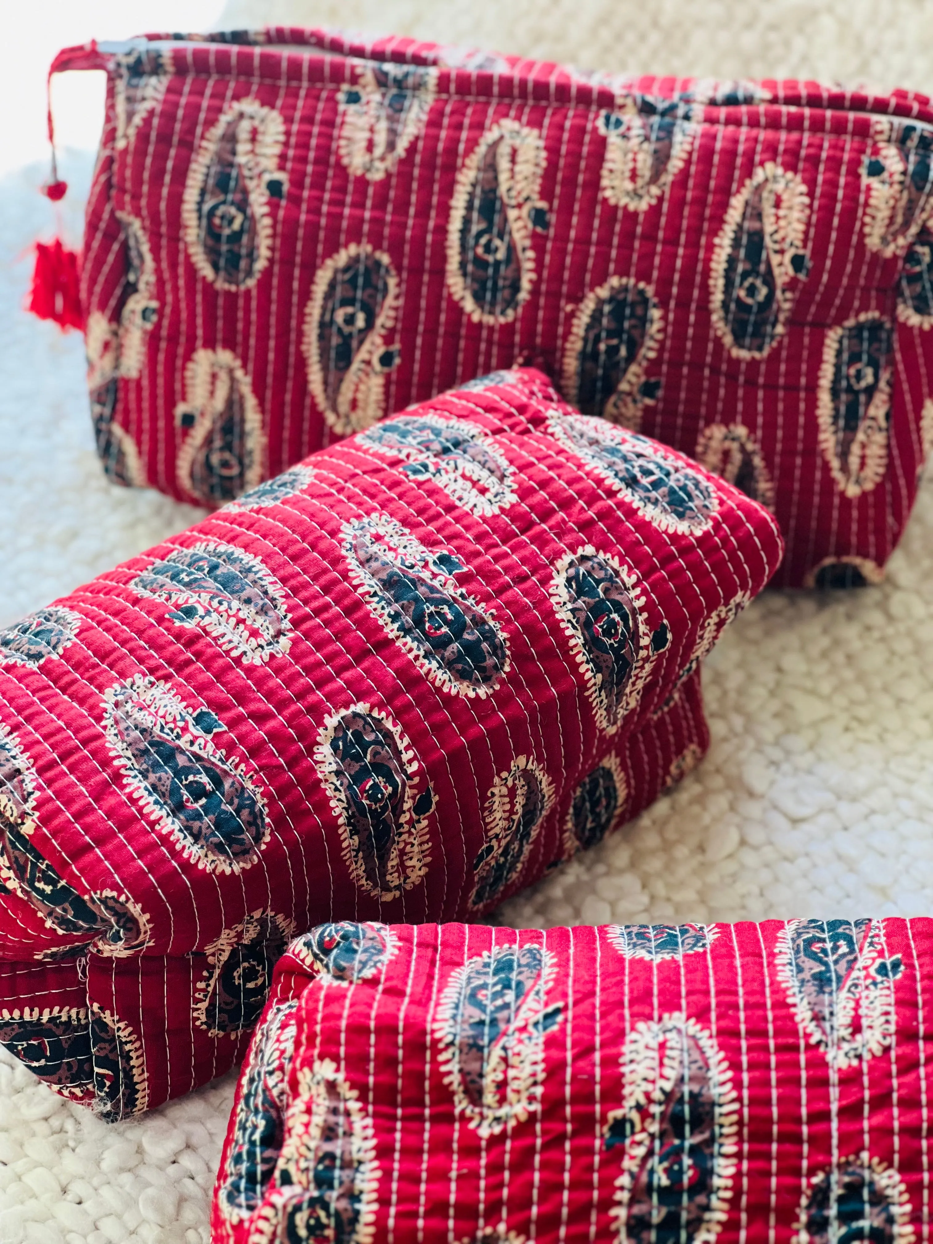 Block Printed Cosmetic Pouches- Set of 3