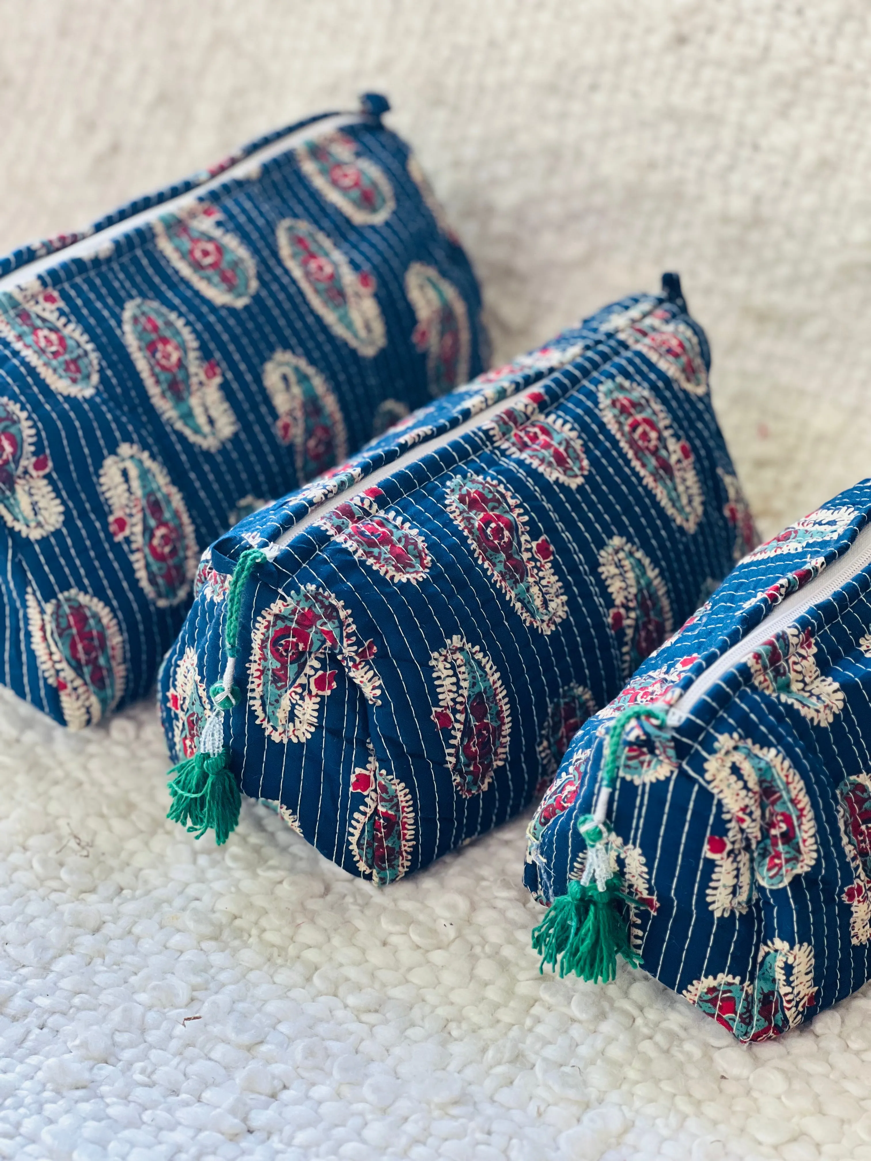Block Printed Cosmetic Pouches- Set of 3