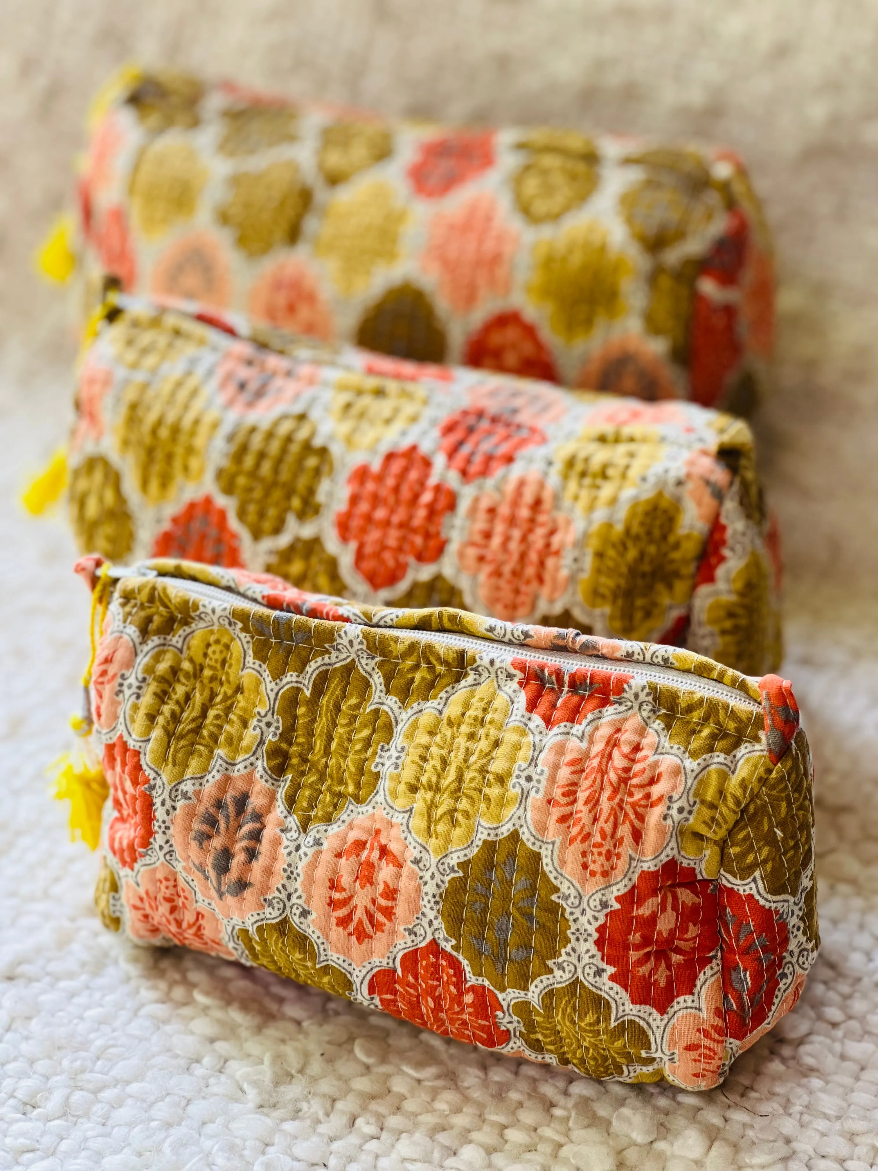 Block Printed Cosmetic Pouches- Set of 3