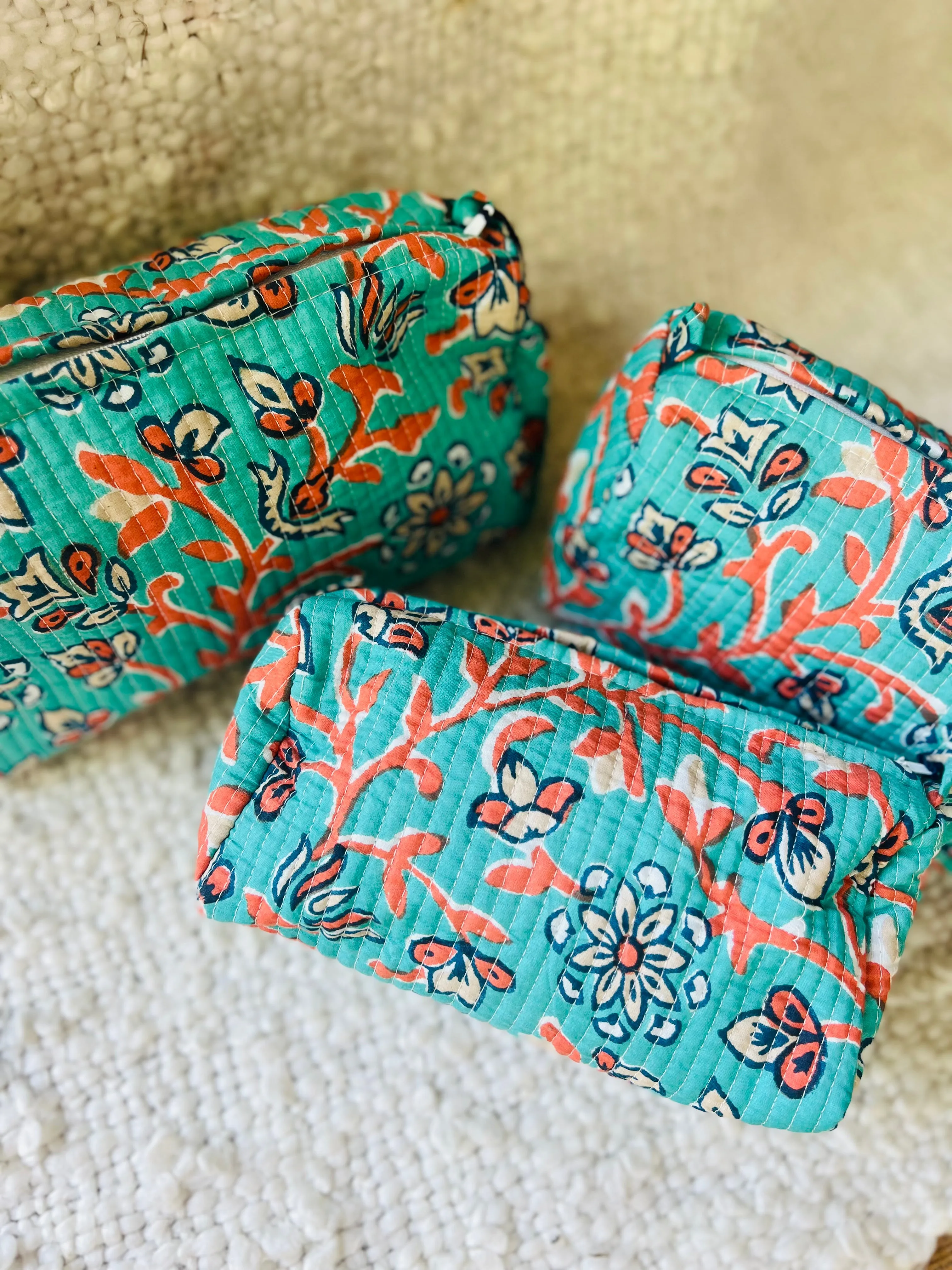 Block Printed Cosmetic Pouches- Set of 3