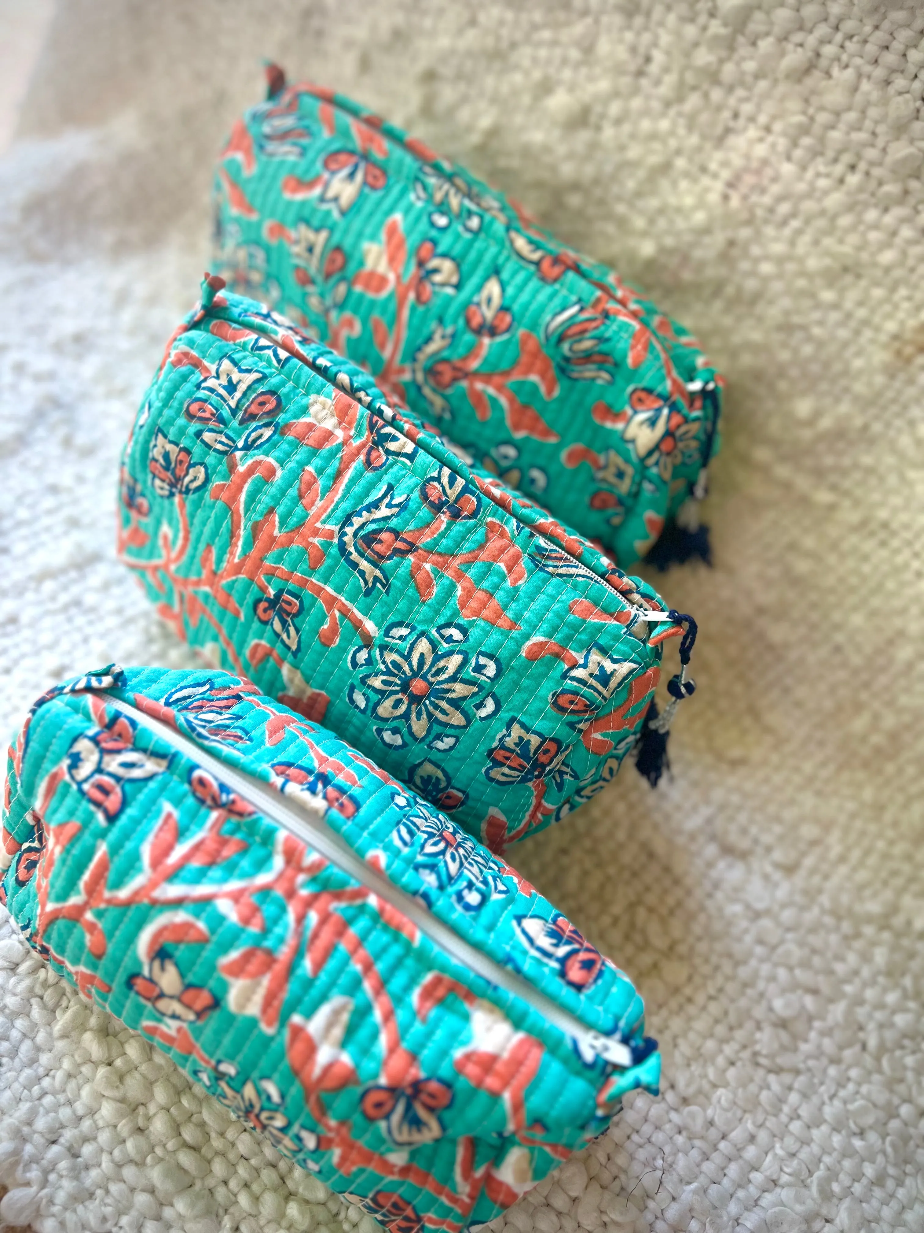 Block Printed Cosmetic Pouches- Set of 3