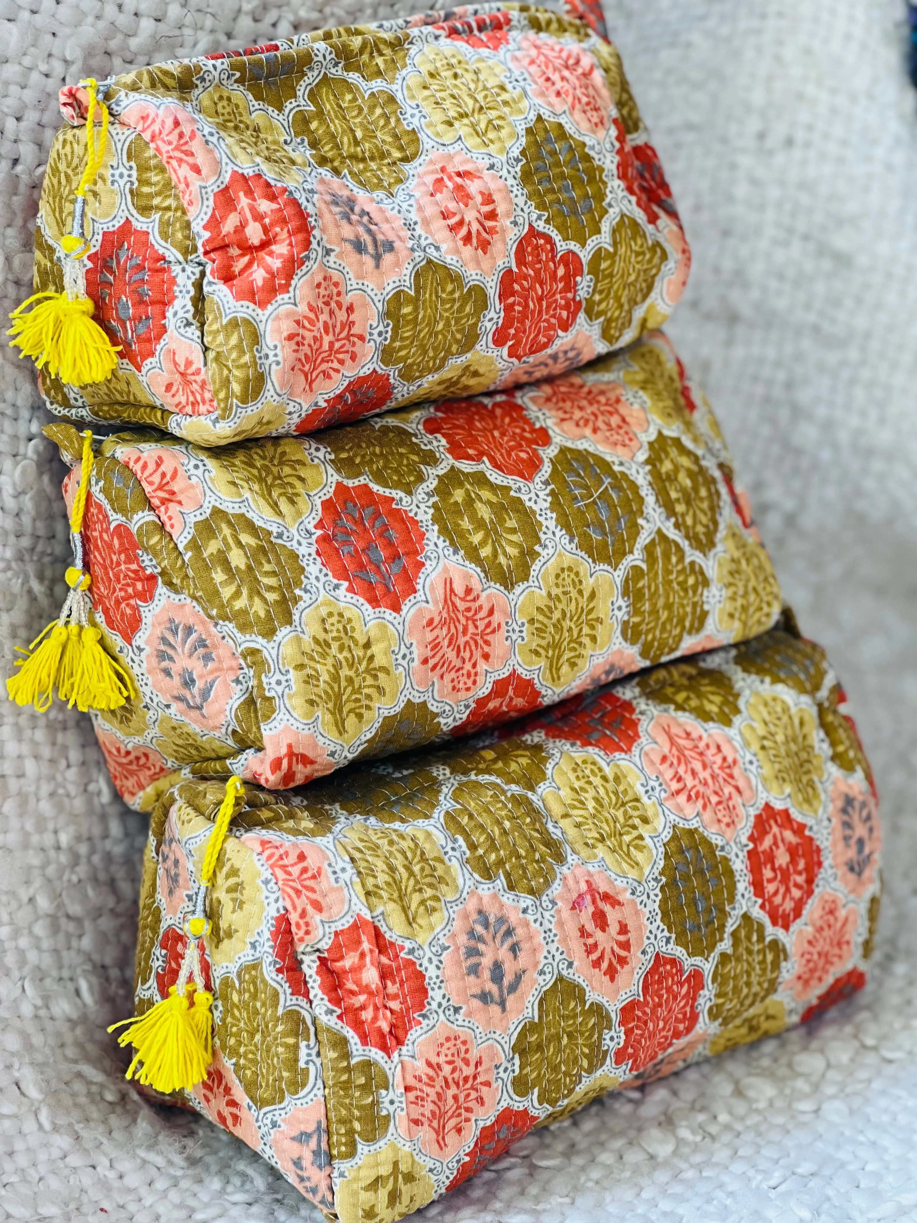 Block Printed Cosmetic Pouches- Set of 3