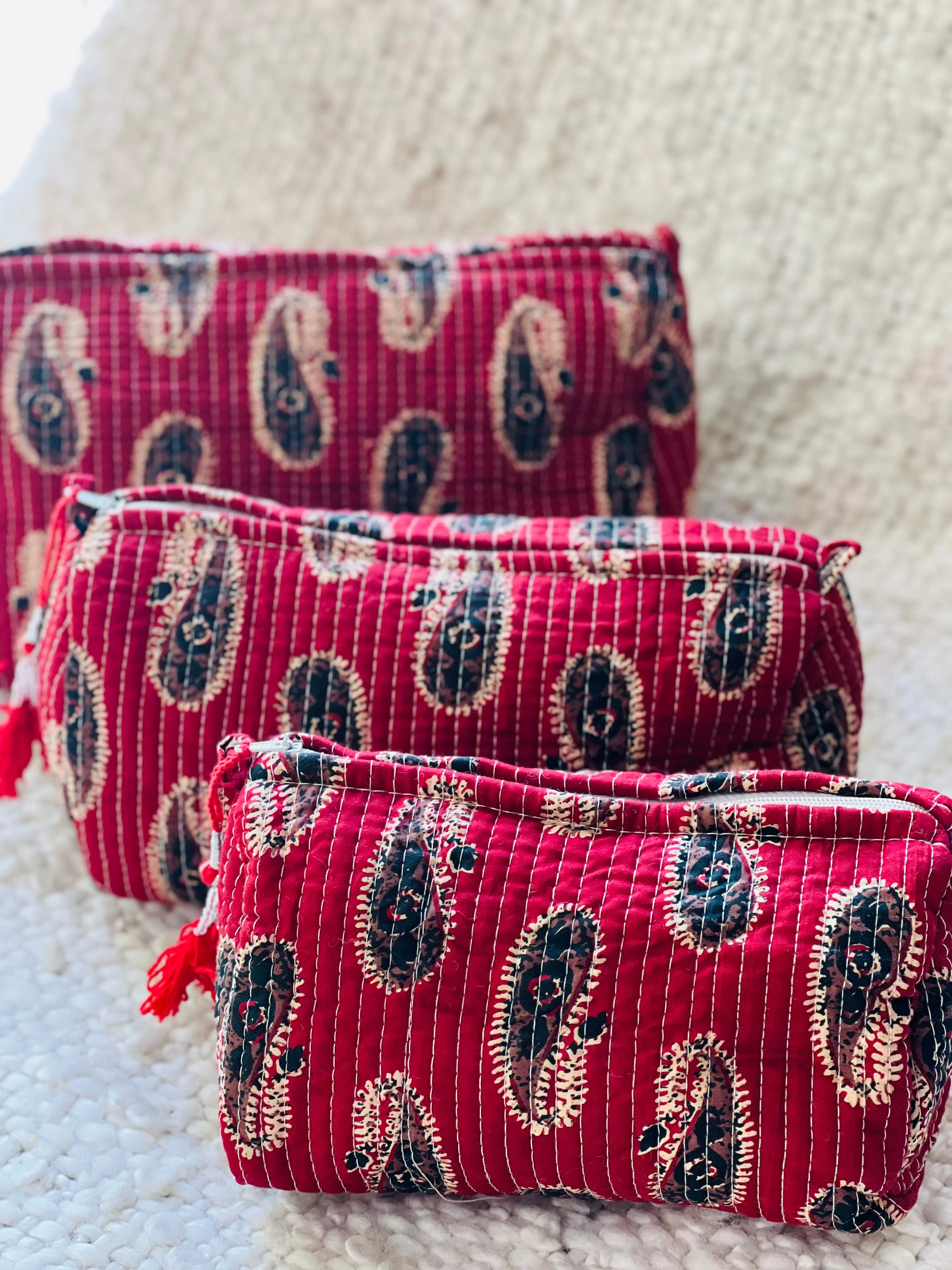 Block Printed Cosmetic Pouches- Set of 3